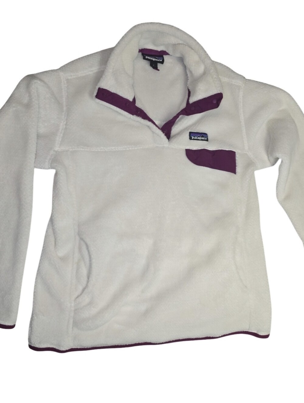Patagonia Synchilla Snap-T Fleece Pullover Women's Size L Ivory White Purple